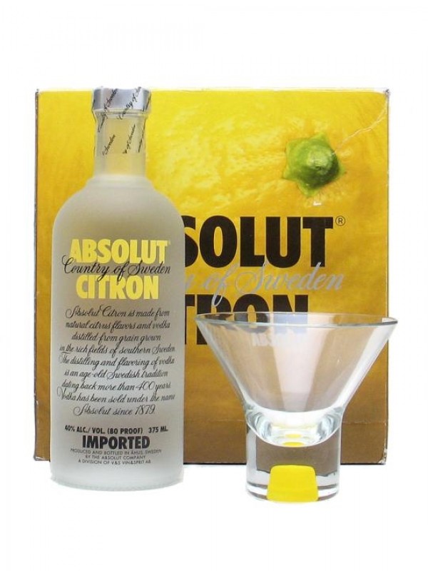 Absolut Citron Vodka Gift Pack with 4 glasses