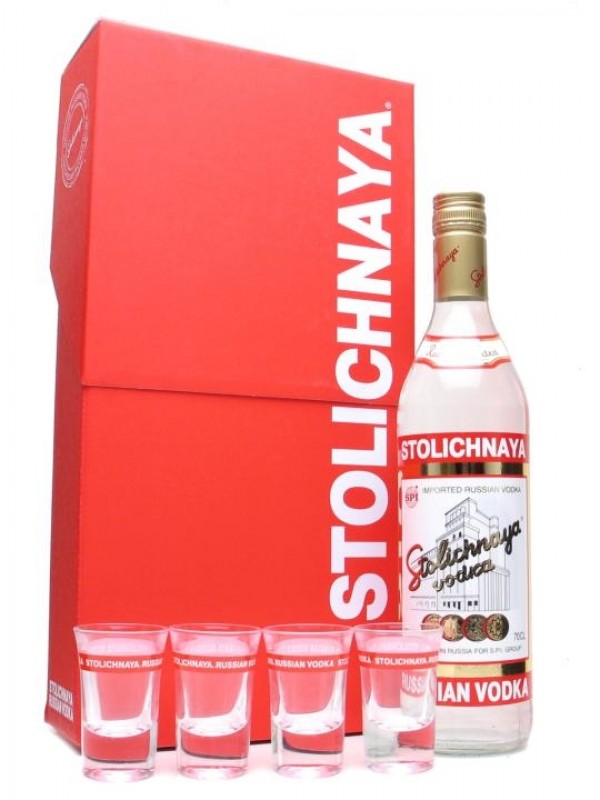 Stolichnaya Red Vodka Gift Pack with Glasses
